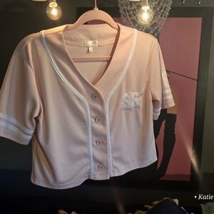 Pink Button-Up Jersey Top